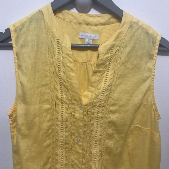 Charter club yellow 100% linen sleeveless womens top size Medium - Picture 4 of 10